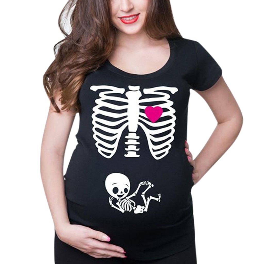 Femmes maternité squelette imprimé hauts à manches courtes T-shirt vêtements décontractés enceinte Nusring maternité T-shirt Ropa Embarazada