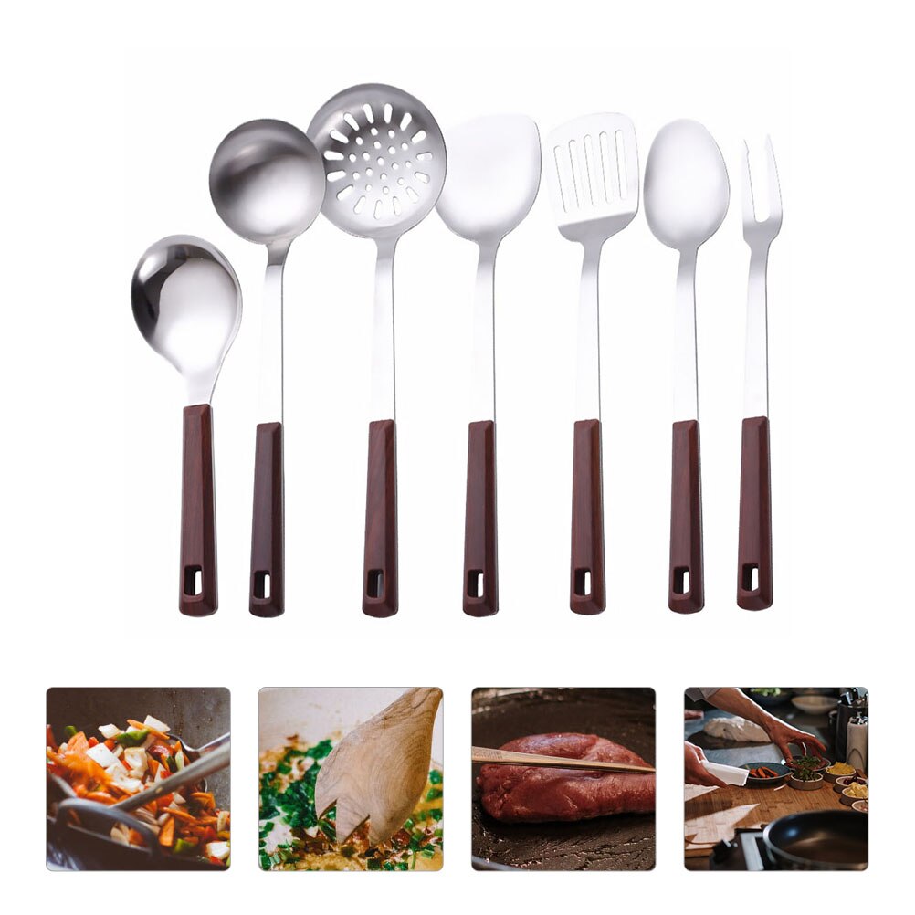 1 Set of 7 Pcs Stainless Steel Cooking Utensils Heat-resistant Kitchenware #q