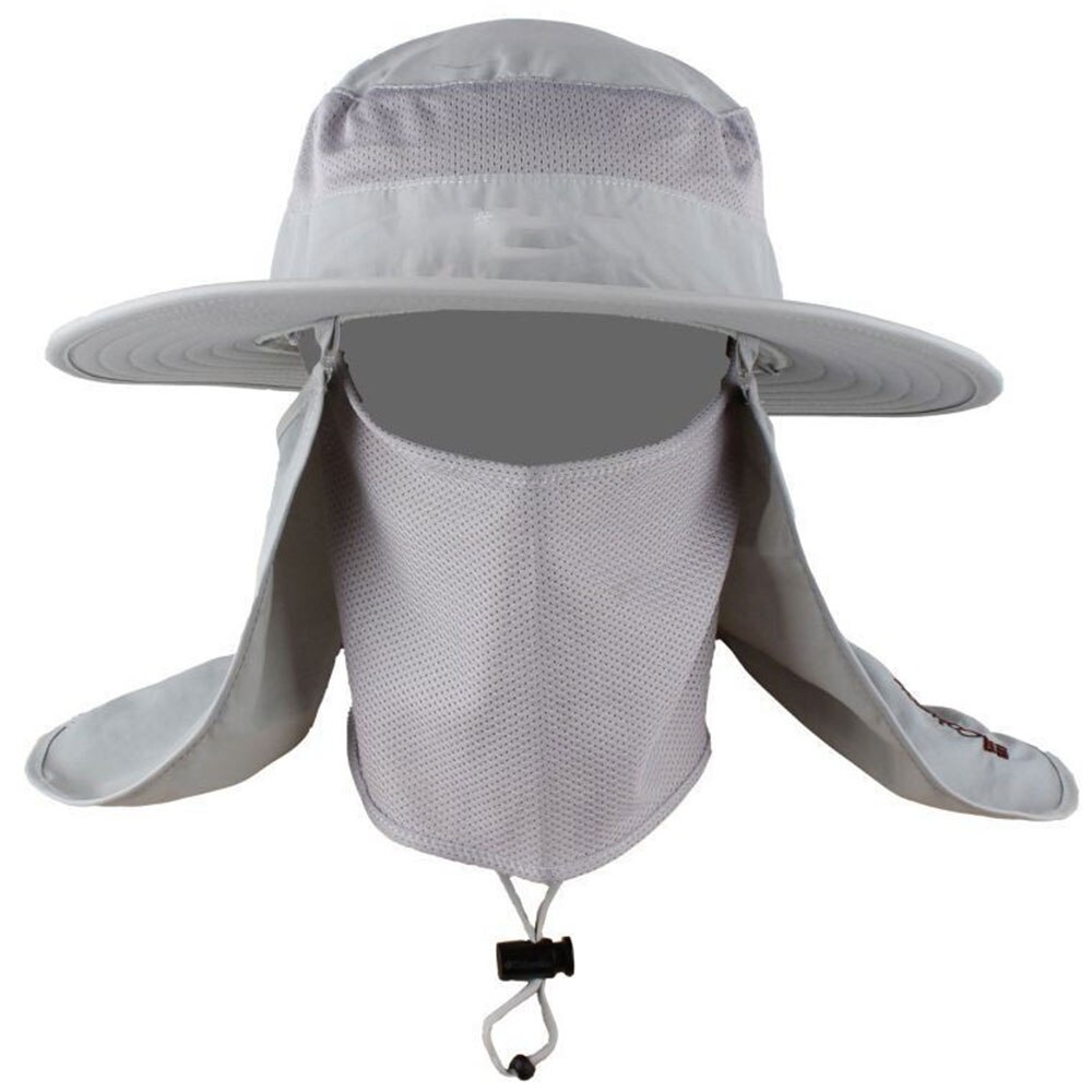 Herre fiskehat runde kanter kasket campinghat sol uv beskyttelse sommer bucket cap med hals ansigtsgardin åndbare visirer: Grå