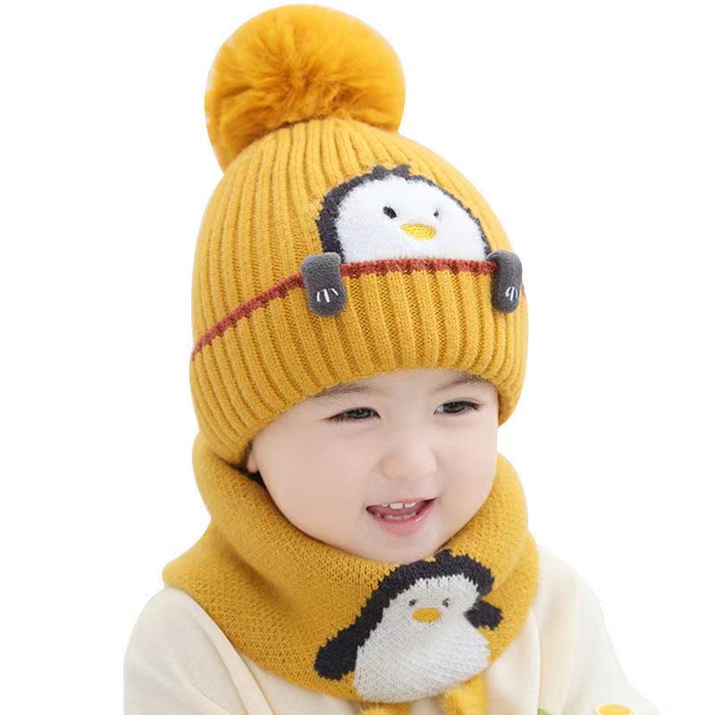 Gorro de punto con pompón para bebé de 1 a 3 años, gorro de lana cálido para niño y niña, babero de protección para las orejas, traje de gorro para bebé