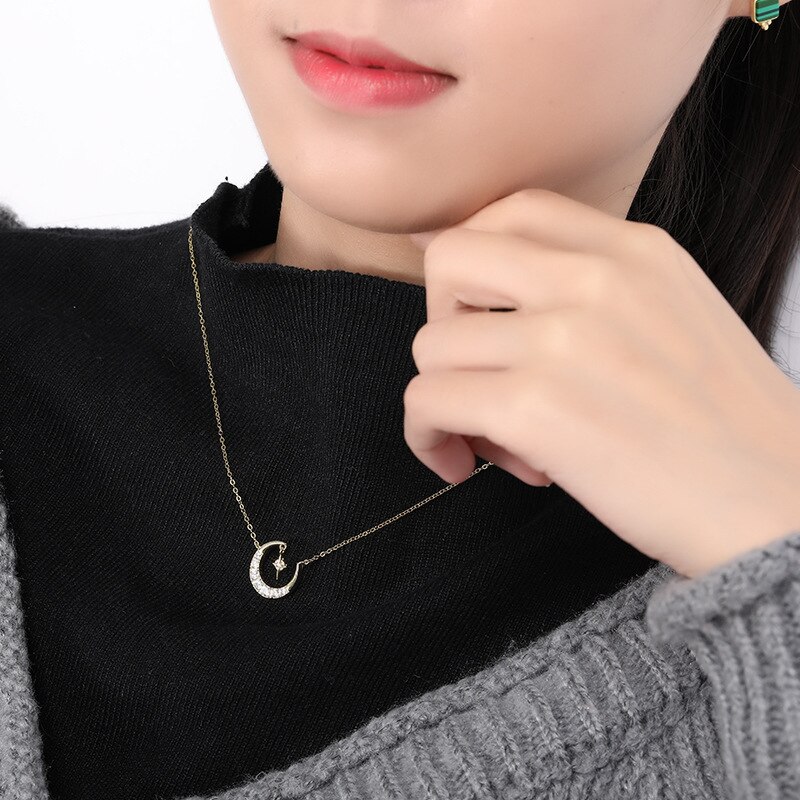 Silvology 925 Sterling Zilveren Creatieve Maan Zirkoon Hanger Ketting Goud Mode 925 Vrouwelijke Ketting Vriendschap Sieraden