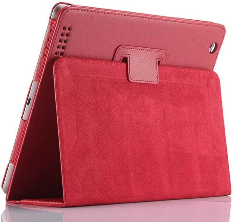 Étui en cuir pu ultra fin pour apple ipad 4 3 2 a1397 a1396 a1395 a1430 a1403 a1459 a1460 a1458, housse de support pour ipad 2 3 4, étuis: Rouge
