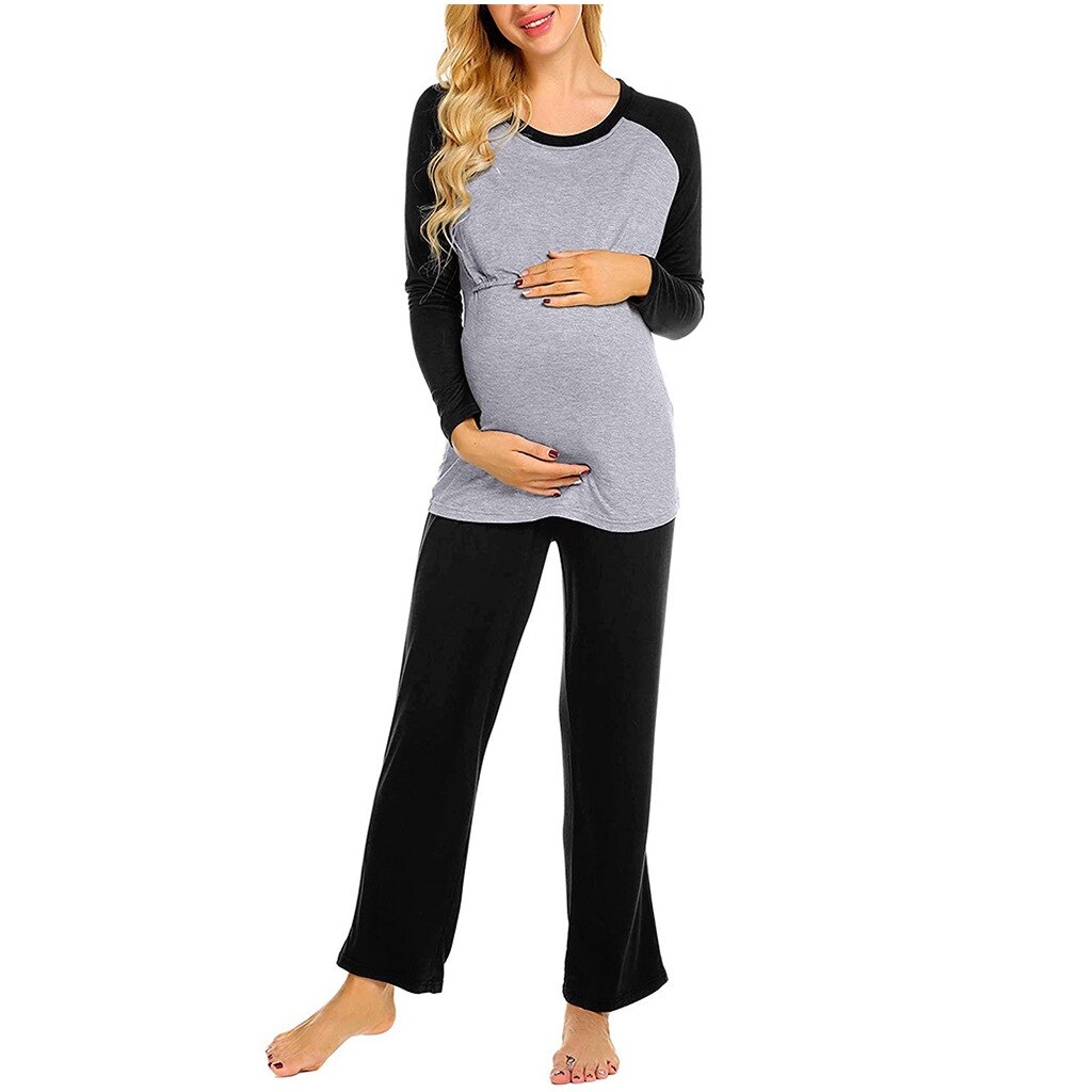 Maternity V-neck Long-sleeved Trousers Solid Color Jumpsuit