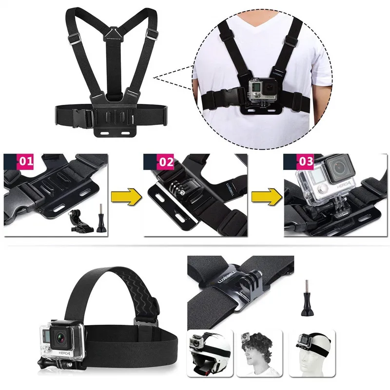 Kit voor Gopro Hero Hoofdband Polsband Mount Selfie Stick voor SJCAM Actiecamera Accessoires