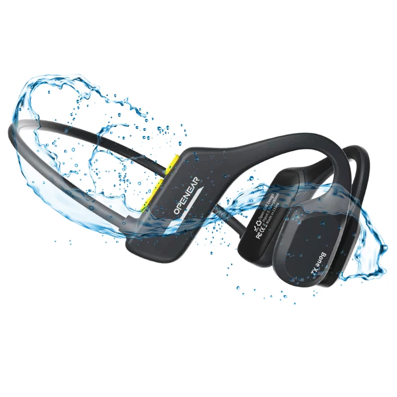 Ip68 helt vattentäta simhörlurar benledningsbaserade bluetooth-huvudband sport trådlös stereo  ip68 vattentäta  mp3 med minneskort