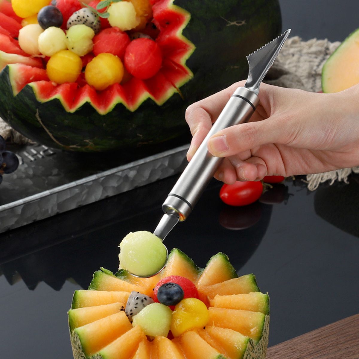 Fruit Platter Carving Knife Melon Scoops Ice Cream Scoop Watermelon Ballers DIY Assorted Fruit Slicer Tool