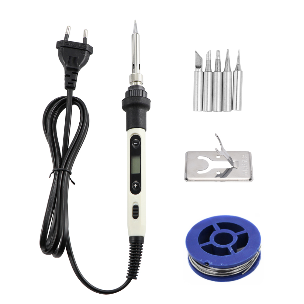 80W Electric Soldering Iron High Power LCD Digital Display Constant Temperature Electric Soldering Iron Repair Tool: 110V US Plug / White SET-2