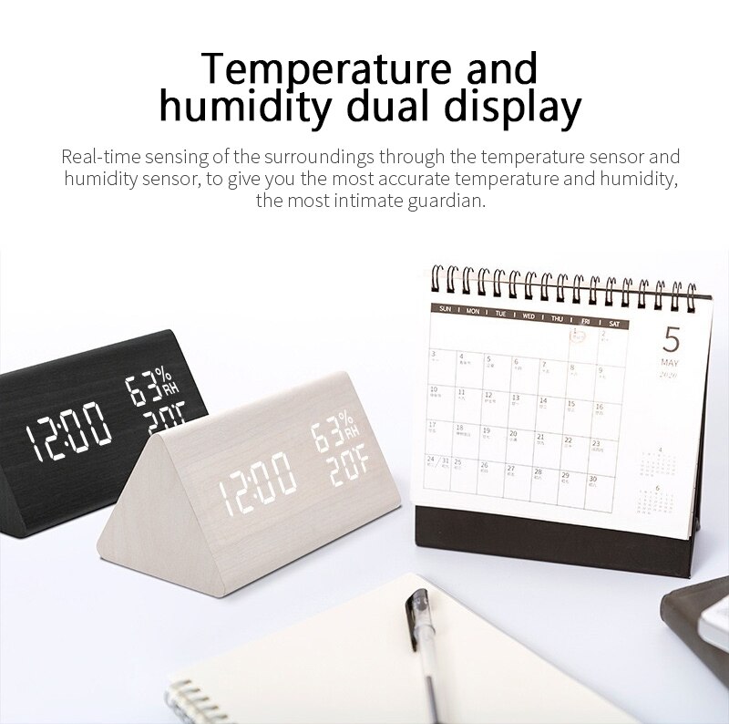 Temperature Display LED Digital Alarm Clock Home Desktop Clock Table Electronic Desktop Clocks USB Wake Up Clock For Snooze Home