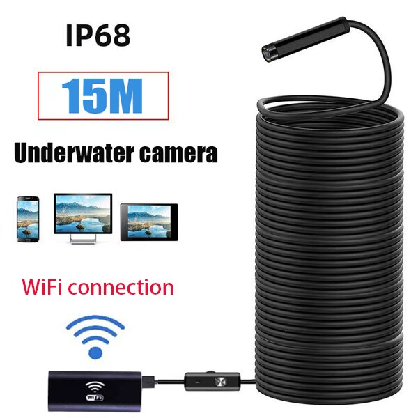 15M HD underwater camera 5 mega-pixel visual fishing device IP67 waterproof mobile phone tablet 8LED illuminated fish finder: 15 meters WiFi