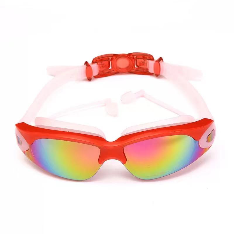 Goggles Black Swimming Glasses with Earplugs Nose Clip Electroplate Silicone Swim GlassesAdults Antifog Swimming: as picture11