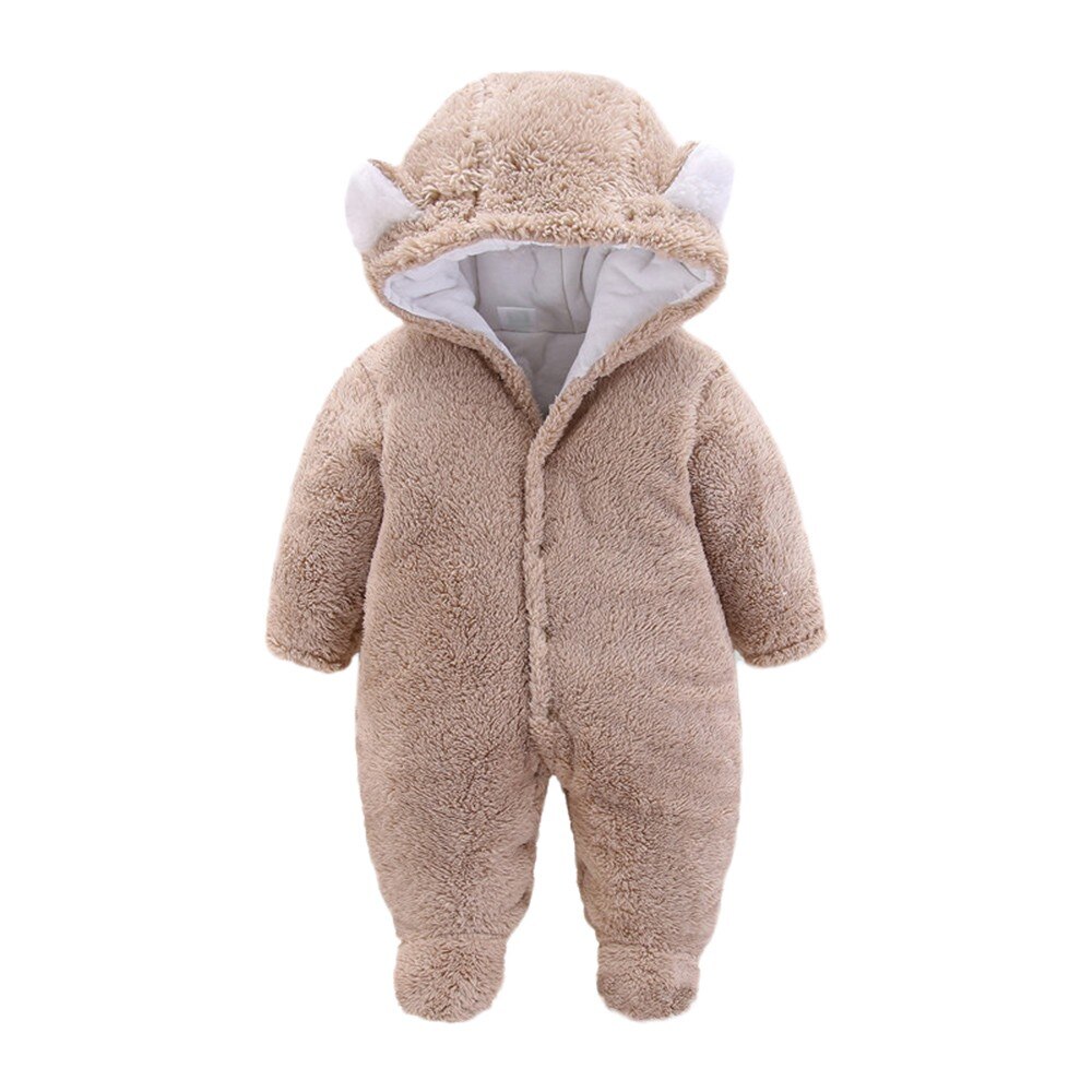 Winter Warm Cotton Casual Newborn Cute Bear winter Hooded Jumpsuit Bag Foot Romper For Baby Boy Baby Girl: Khaki  / 3M