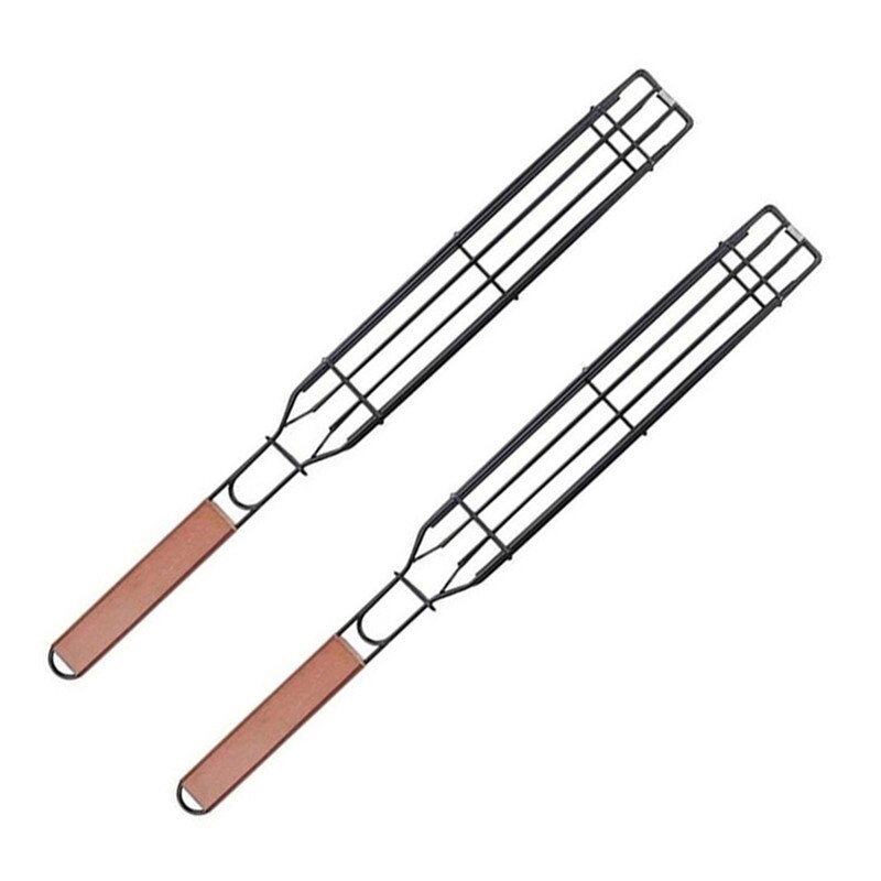 Malla de Metal para parrilla de barbacoa, mallas para barbacoa, malla de asador de pescado portátil, cesta para barbacoa, herramientas para barbacoa, accesorios de cocina: 2pcs