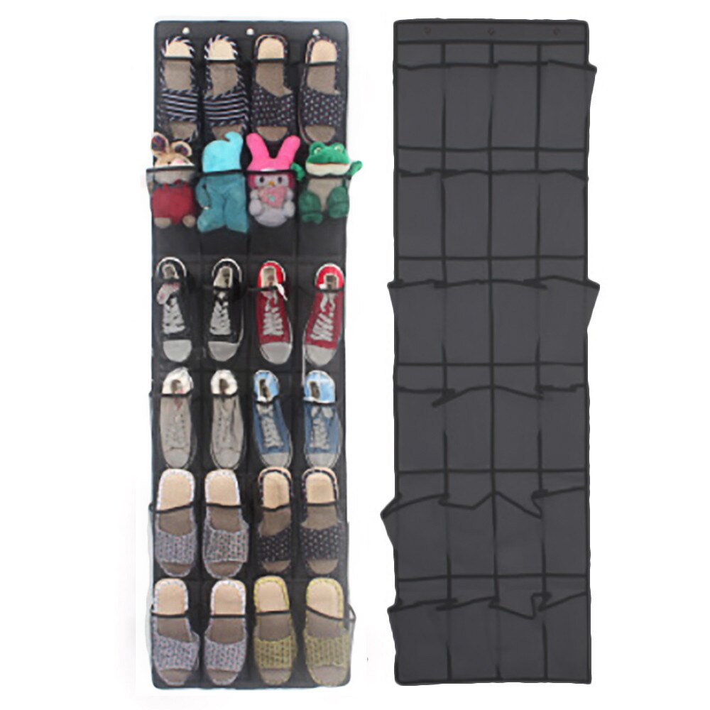 Organizador de zapatos, Zapatero colgante transparente, armario de tela, bolsa de almacenamiento, 24 bolsillos de malla grandes, puerta, n. ° 40: Black 