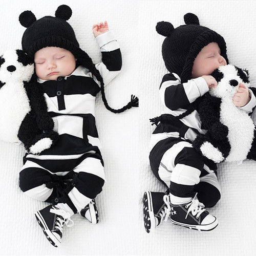 Newborn Baby Boy Girls Striped Cotton Romper Long Sleeve Jumpsuit Outfit Clothes