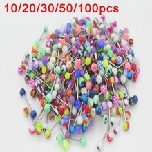 10/20/30/50/100 Pcs Dubbele Acryl Bal Tong Tepel Oor Ringen Bars Barbell Plug tunnel Body Piercing Sieraden Willekeurige Kleur @ M23