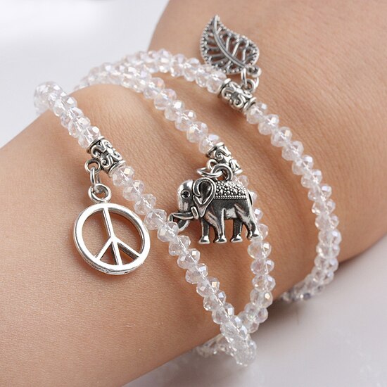 Vintage Kristallen Glazen Hart Zon Olifant Hanger Bedels Voor Armband Elastische Wrap Armband Vrouwen Sieraden Meisjes Mode