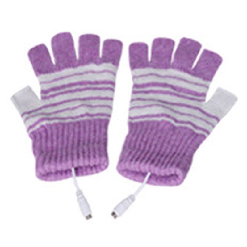 Elektrische verwarmde handschoenen winter thermische usb verwarmde handschoenen volledige & halve dames heren handschoenen winter warme wanten: Paars