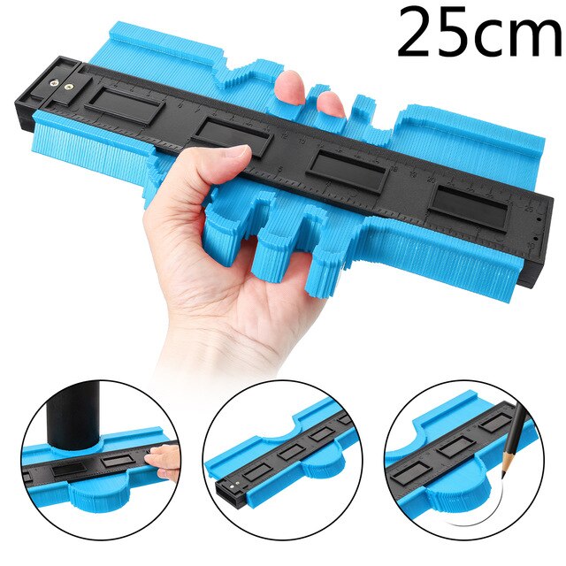 Onnfang Kopie Messgerät Kontur Messgerät Duplizierer Kontur Skala Vorlage Holz Kennzeichnung Werkzeuge Fliesen Sauerei Lineal Groß preis: 25cm Blau