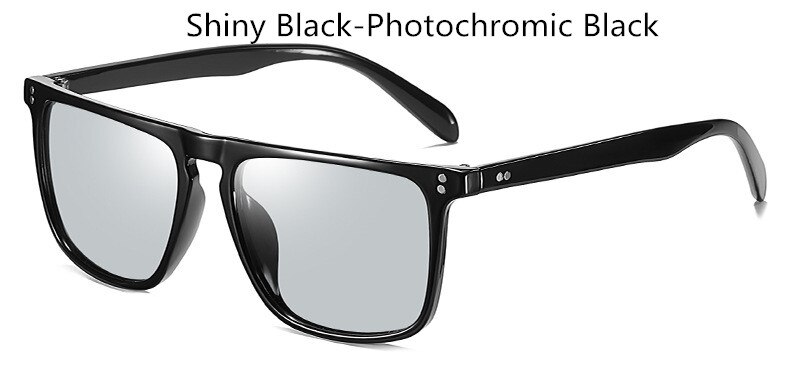 Mænds nattesyn polariserede fotokromiske briller, firkantede solbriller med farveskiftende solbriller  s193: Skinnende sort misfarvning