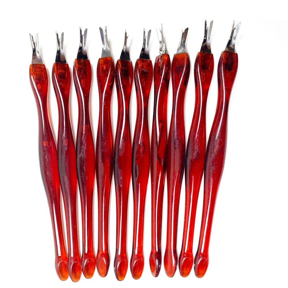 5pcs/lot Cuticle Pusher Stainless Steel dead skin Nail Art Fork For Trim Dead Skin Fork Nipper Pusher Trimmer Cuticle Remover: brown