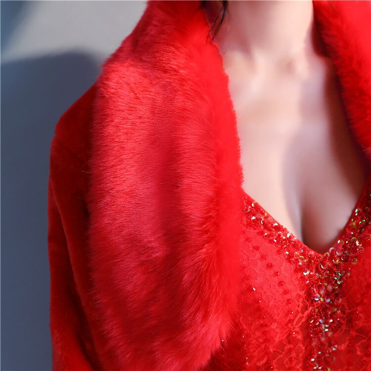 Faux Fur Bridal Wedding Wraps White Red Winter Wedding Coats Jackets Bolero For Evening Dress Warm Bridal Shawl Cape LT036