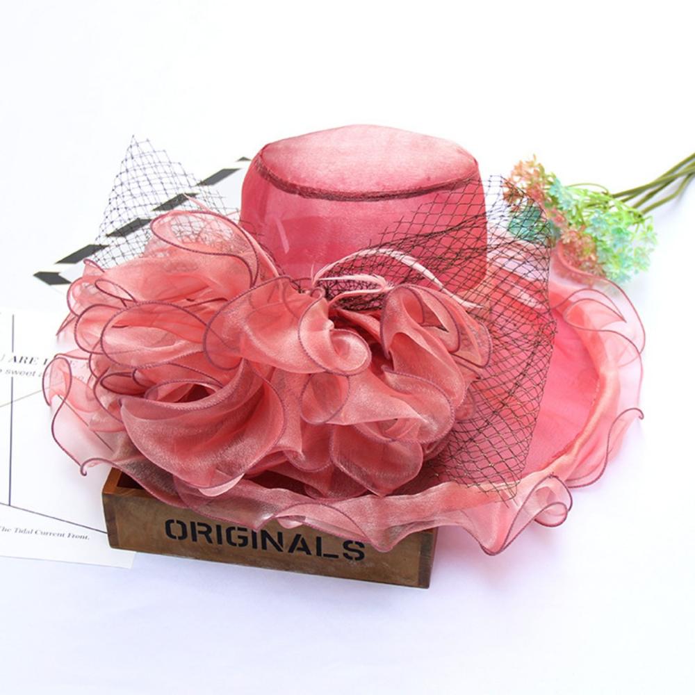 Wedding Hats For Bride Evening Organza Flower Sun Hat chapeau de mariage Wedding Accessories YSAN612: Pink