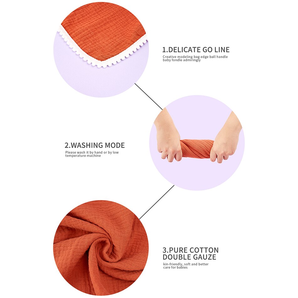 Elinfantile 1 pièces 100% coton 80*65 Cm bébé boule gland couverture garçons et filles coton gaze serviette de bain bébé lange d'emmaillotage serviette