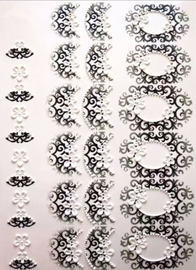 1pc 3d acryl gegraveerde bloemen nagel sticker reliëf wit zwart kant bloem water decals empaistic nagel water slide decalsz 0108: 2