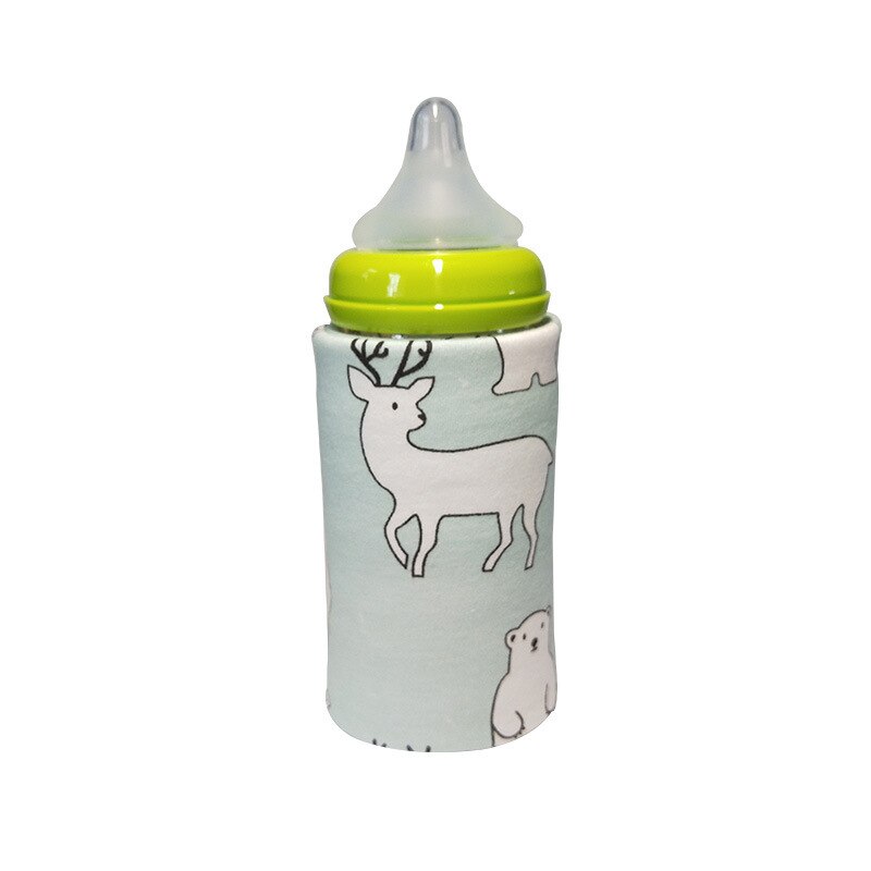 Portablet venta botella calentador viaje bebé niños dibujos animados leche Agua USB cubierta manga bolsa infantil película de calentamiento: Gris