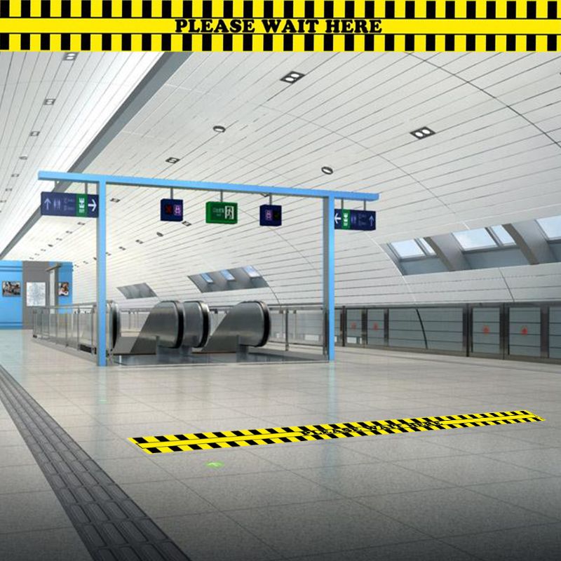 1Roll Please Wait Here Warning Floor Tape Social Distancing Marking Adhesive Tape Yellow 48mm x 33m