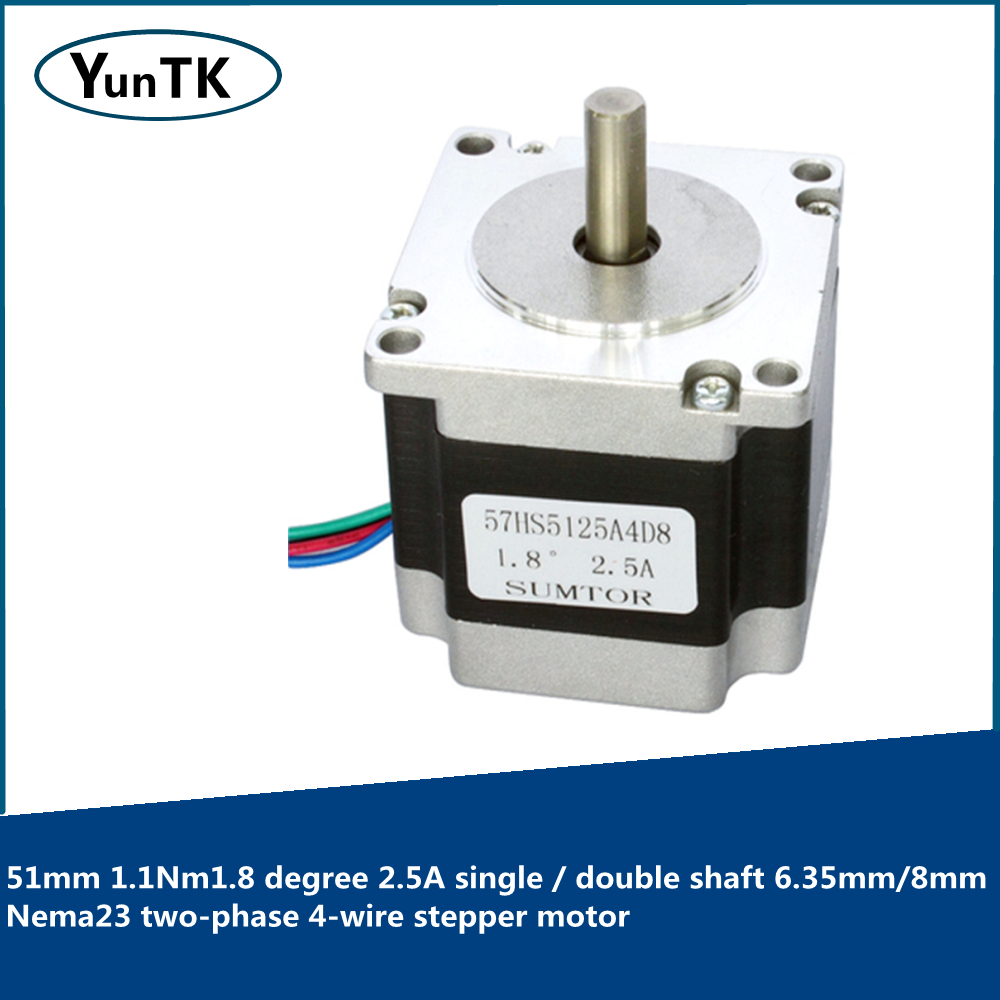 Nema23-motor paso a paso bifásico de 4 cables, 51mm, 1,1 nm1.8 grados, 2,5 a, eje simple y doble, 6,35mm/8mm, motor híbrido