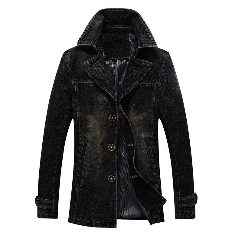 Denim Jacket Lapel Collar Single Breasted Denim Coat Washed Slim Fit Jeans Outwear Coat Large Size M-4XL