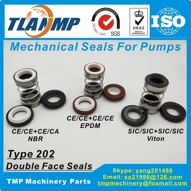 202-20 joints mécaniques Double Face (matériau: CE/CE/EPDM ,CA/CE/NBR, SiC/SiC/Vit) taille de l'arbre 20mm, dimension extérieure du siège 36mm