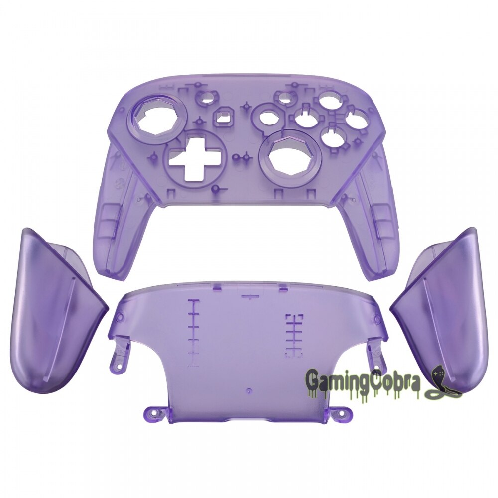 eXtremeRate Clear Atomic Purple Octagonal Gated Sticks Faceplate Backplate Handles Replacement Grip Housing for NS Switch Pro