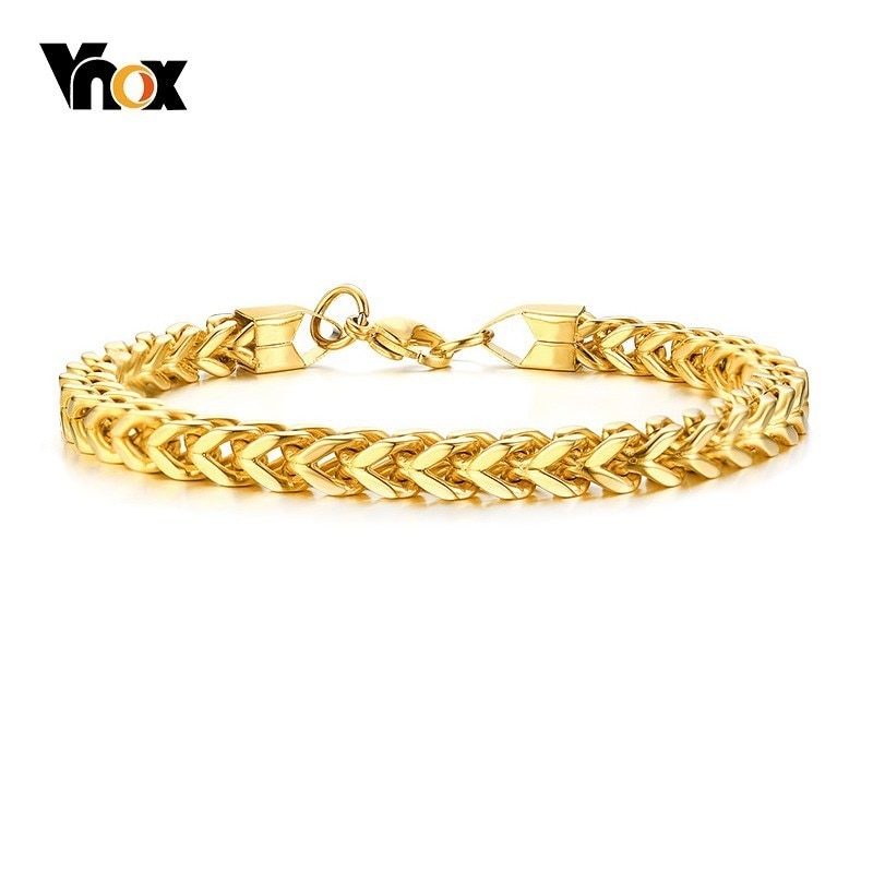 Vnox, pulseras de cadena de 6mm de ancho para hombres, joyería de acero inoxidable, pulsera de eslabones pulidos de 8,66 pulgadas