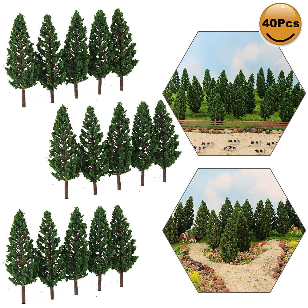 10 Pcs Deep Green Model Pine Trees For Railway Layout – 15cm Tall, Plastic, Gauge G