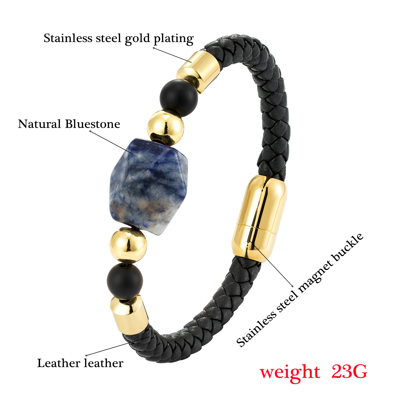 neue Diamant Natürliche Blau Stein Einfache Kunst Und Weise Männer Und Frauen Geeignet Armbinde 316L Edelstahl Leder Seil Charme Juwel