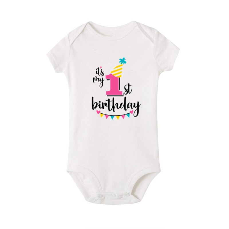 1 jaar Oud Pasgeboren Baby 1st Verjaardag Kleding Meisje Jongen Korte Mouw Romper Zachte Katoenen Baby Kleding Verjaardag Outfits 0-24M: Pasgeboren