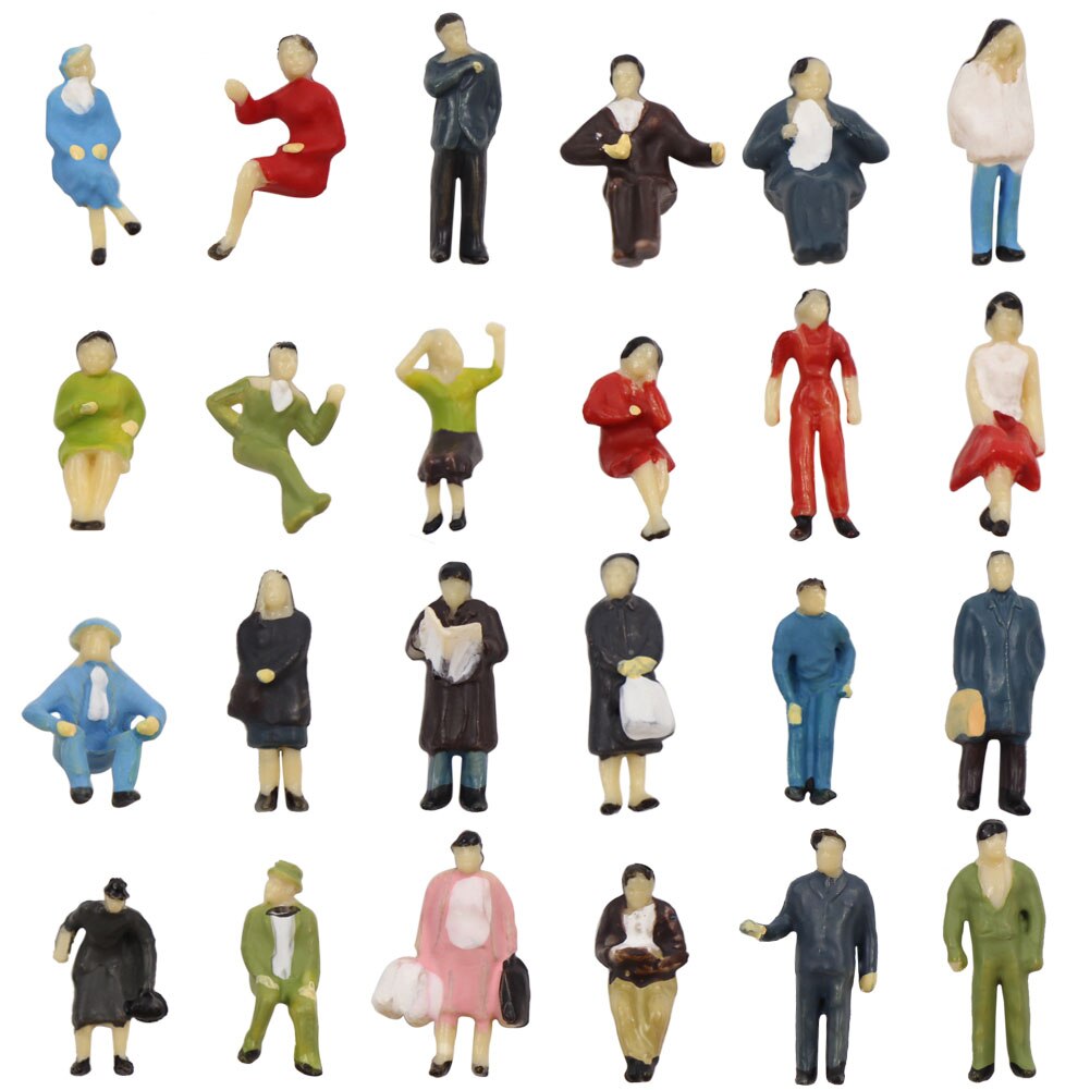 24pcs/48pcs/72pcs HO scale 1:87 Seated Standing People Figures Passenger Model Train Layout P8717