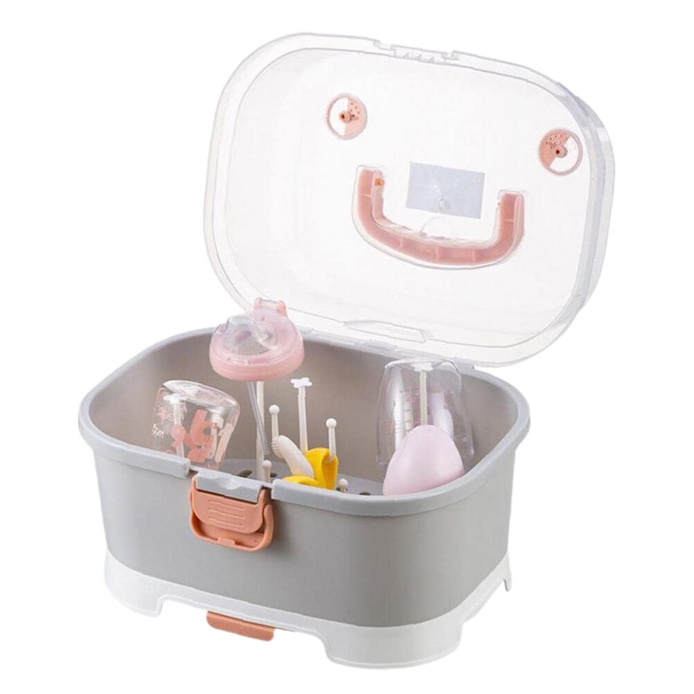 Baby Bottle Storage Box Baby Feeding Bottle Drying Rack with Anti-dust Cover Drying Rack Bottle Organizer for Newborn Baby