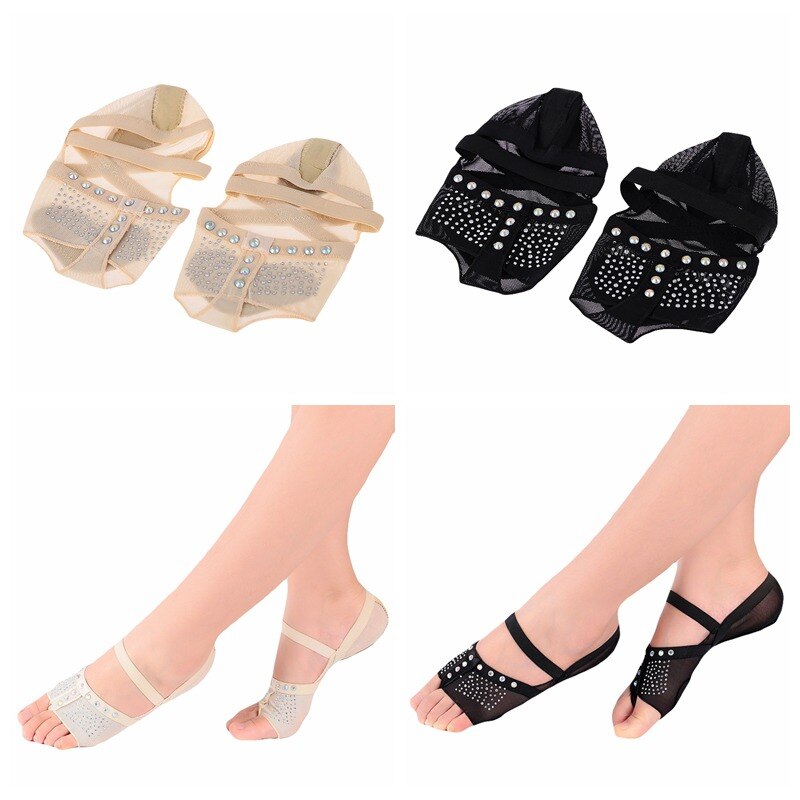 Footcover Ballet Dance Socks Foot Thong Toe Pad Rhinestones Mesh Half Shoes Dance Practice Shoes Half Shoes Ballet