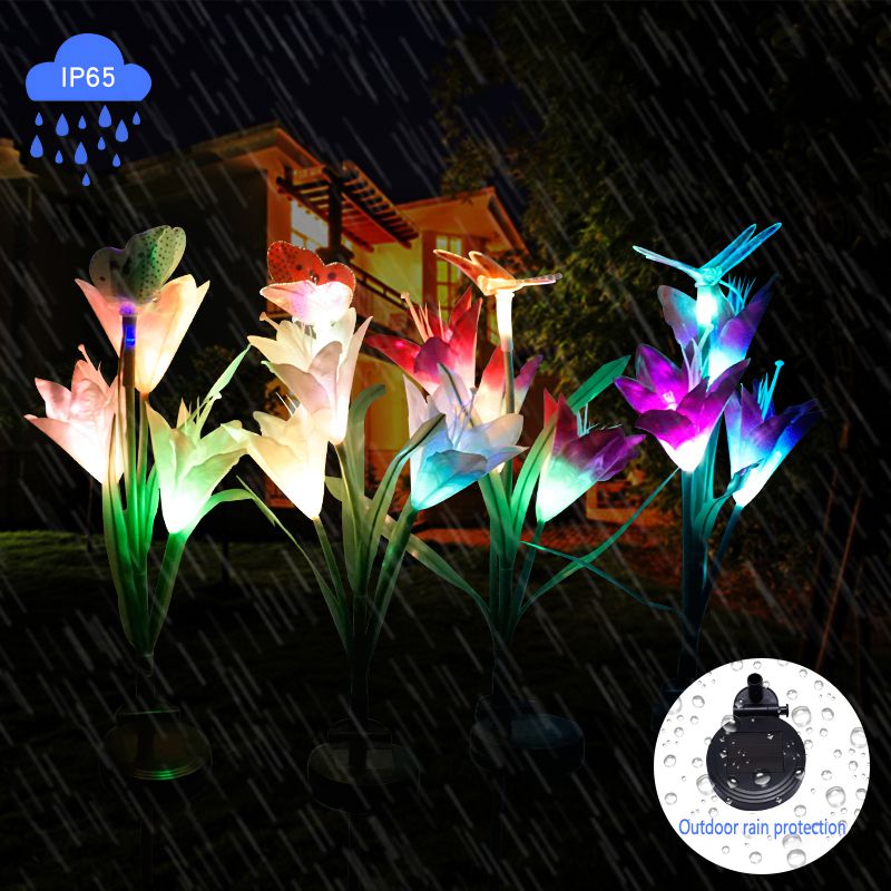 Buitenzonnepadverlichting, leliebloem, tuingazonlamp, meerkleurige ledlamp, 2- pack