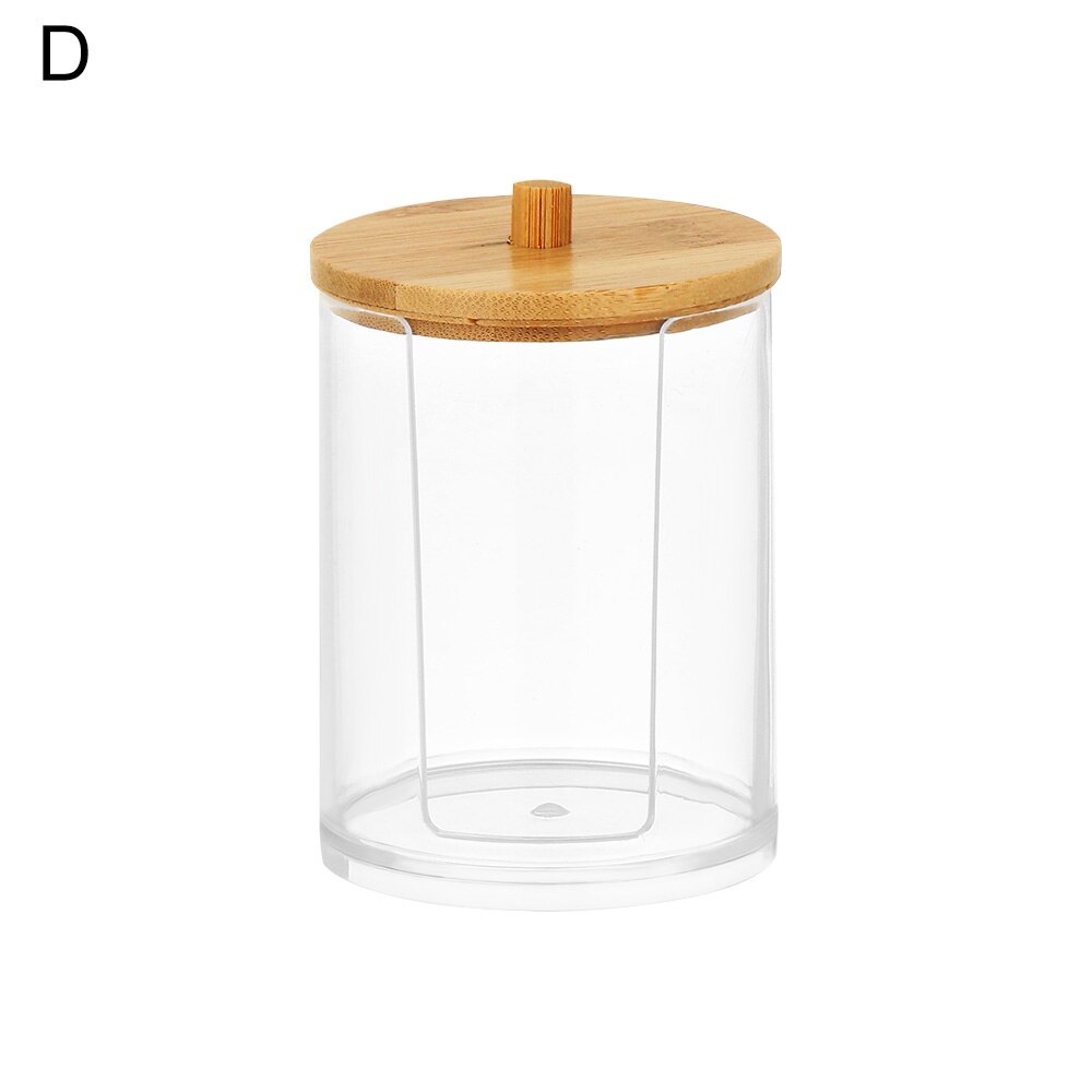 1Pc Acrylic Multifunctional Makeup Cotton Pad Organizer Storage Box For Cotton Swabs Rod Bathroom Qtip Container with Bamboo Lid: D