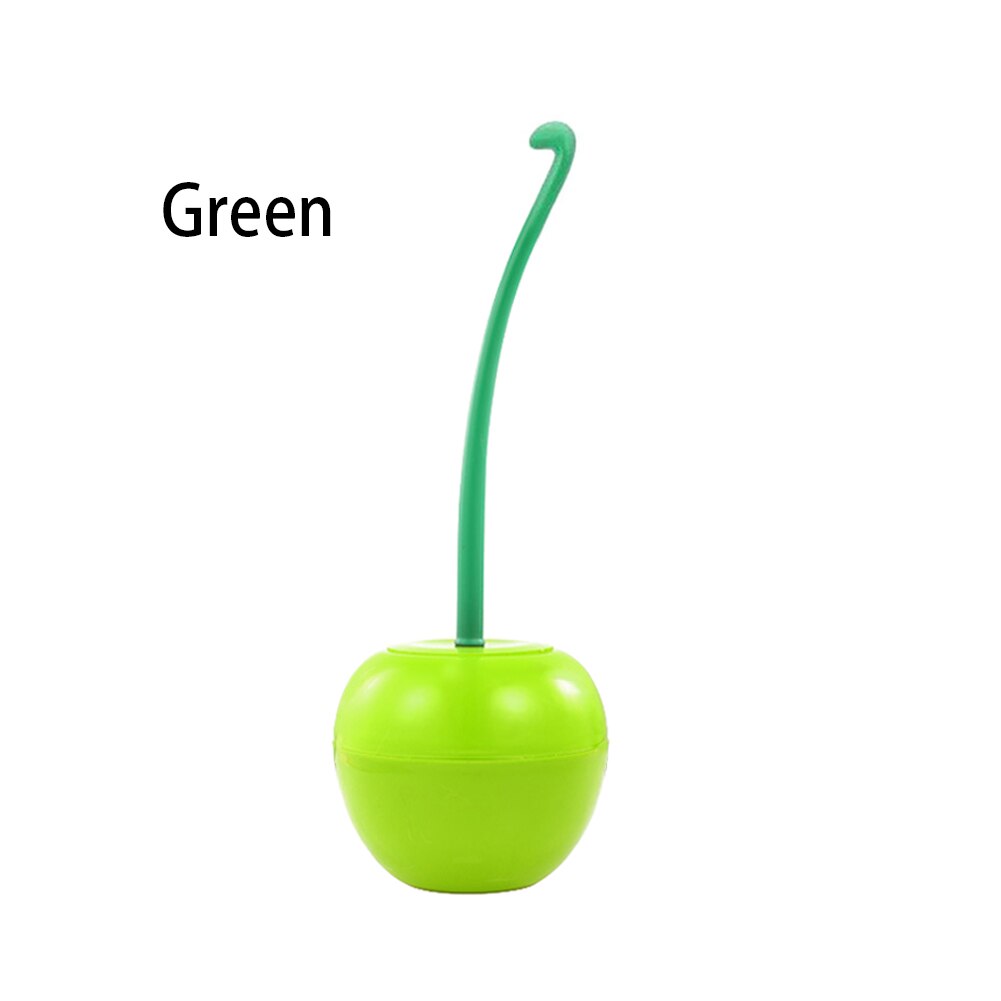 Cepillo para inodoro con forma de cereza, herramienta de limpieza para el hogar, cepillo para limpiar el baño con mango largo, limpiador con Base: green