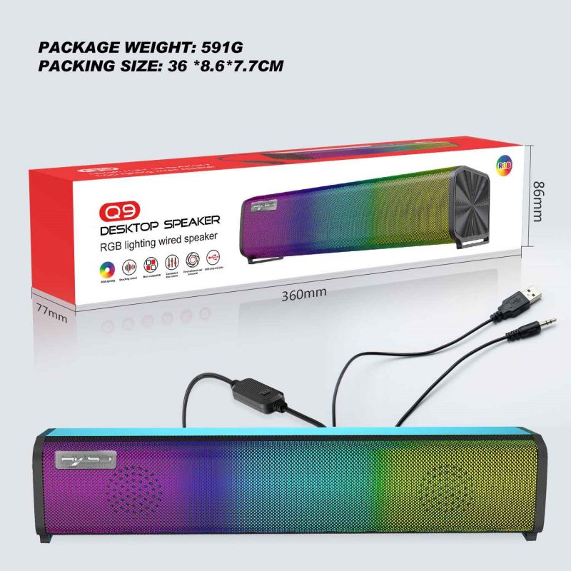 Barre de son lumineuse RGB, haut-parleur pour ordinateur, hi-fi, jeu, boîte de son en ABS, 9 types de lumières réglables: Default Title