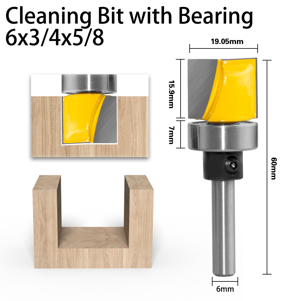 Milling Cutter Pattern Bit Flush Trim Bit Straight Bit with Bearing Hinge Mortising Router Bit Wood Trimmer Cutter LT097: 6mmX19.05X15.9-03