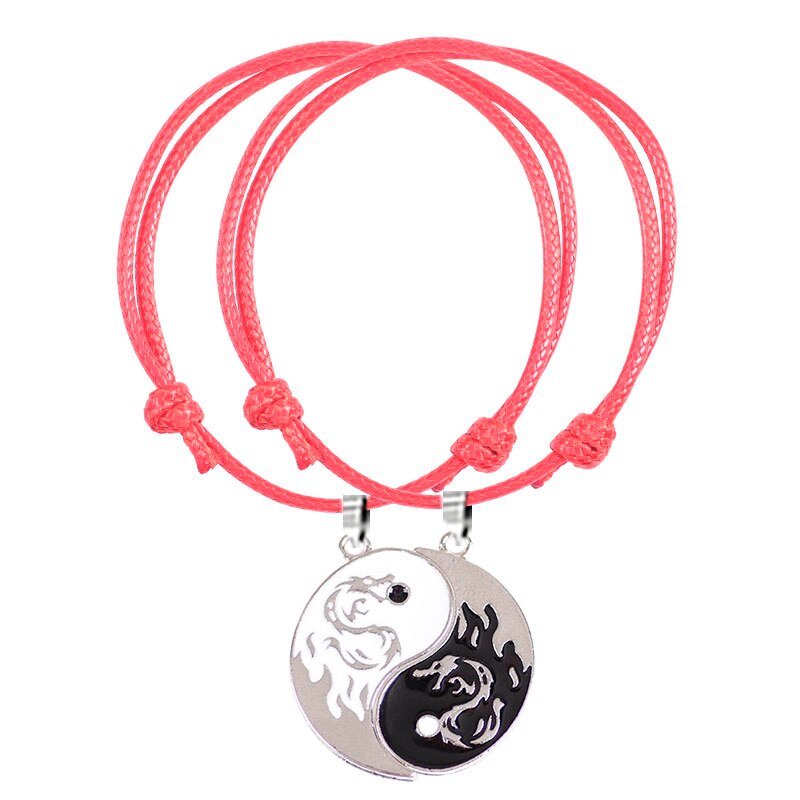 Bracelet tressé en cuir chinois, corde, Style ethnique, pendentif Tai Chi pour Couple, meilleur ami, bijoux d'amitié: SL222-Red