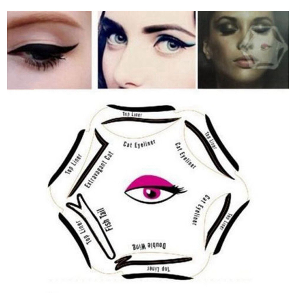 6 en 1 Pro maquillaje estilo ojo de gato cola de pez doble ala plantilla para delinear ojos modelos de ojos plantilla herramientas modeladoras