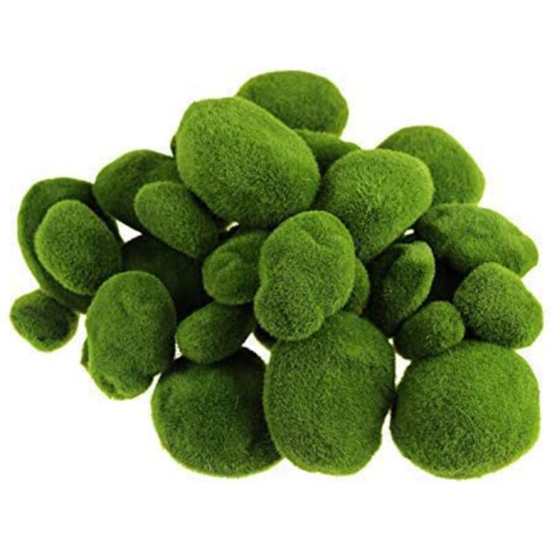 40 Stuks Kunstmatige Moss Rocks Decoratieve Faux Groen Mos Bedekt Stenen (3 Grootte)