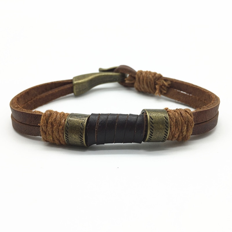 Bruin Brons Punk Handgemaakte Brede Mannen Lederen Armbanden Vrouwen Vintage Manchet Bangle Mannelijke Homme Sieraden Accessoires